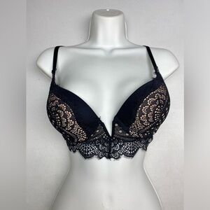 LS BLK/TAN Hello Sugar Push-up Plunge Long Bra, 32B *P1082